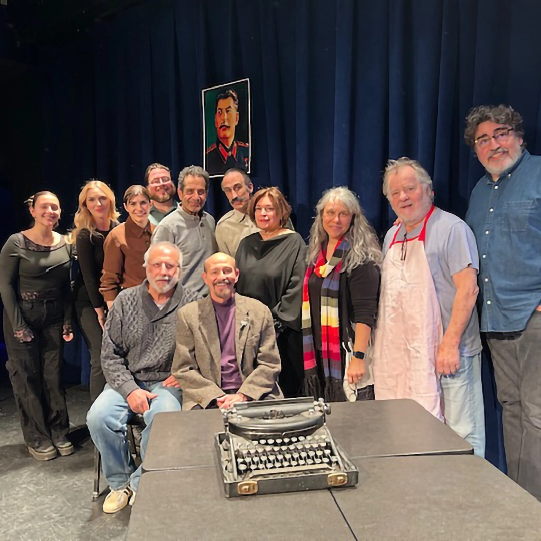 cast photo of reading of Tom Fontana 'Screenplay by Stalin' including Alfred Molina, Tony Shalhoub, Peter Gerety, Kaileela Hobby, Victor Verhaeghe, Conor Seamus Moroney